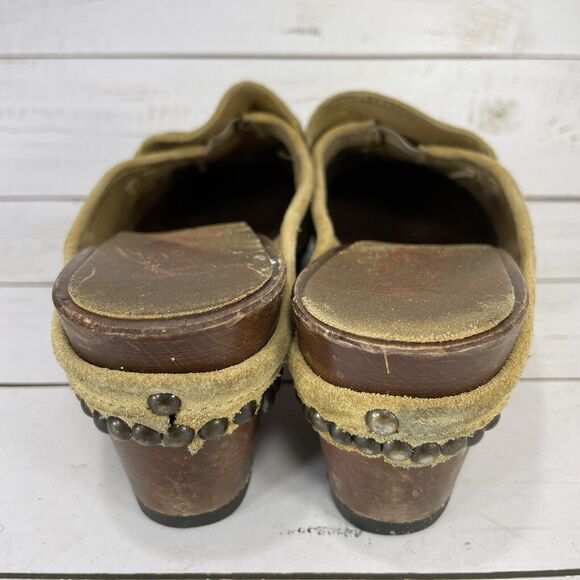 Michael Kors Wooden Clogs Womens Size 6 B Chestnut Tan Suede Made In Italy - Picture 6 of 10